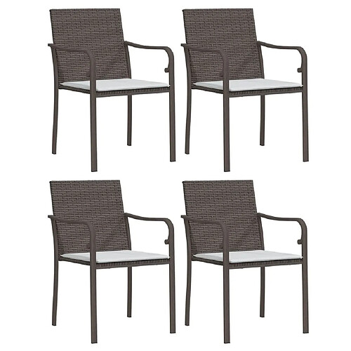 Maison Chic Lot de 4 Chaises de jardin,Fauteuil d'extérieur et coussins marron 56x59x84 cm rotin -MN55791