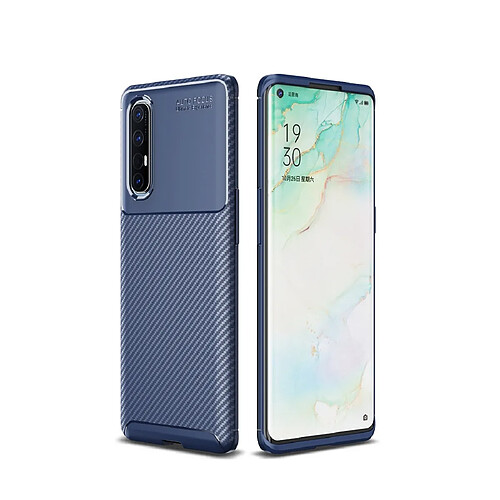 Wewoo Coque Pour OPPO Reno 3 Pro Housse en TPU antichoc fibre de carbone bleu