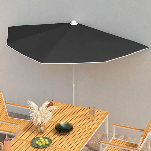 vidaXL Demi-parasol de jardin avec mât 180x90 cm Noir