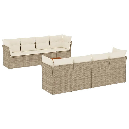 Maison Chic Salon de jardin avec coussins 9 pcs | Ensemble de Table et chaises | Mobilier d'Extérieur beige résine tressée -GKD91464