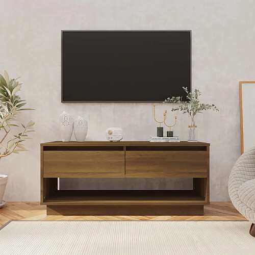 Maison Chic Meuble TV scandinave - Banc TV pour salon Chêne marron 102x41x44 cm Aggloméré -MN75018