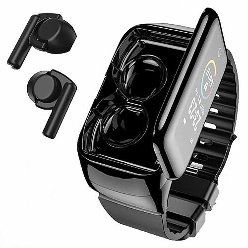 Chrono Montre Connectée avec écouteurs Bluetooth, écouteurs sans fil Fitness Tracker Watch 2 en 1, Bracelet d'activité avec TWS Sleep Music Wristband Casque Fréquence cardiaque Pression artérielle(noir)