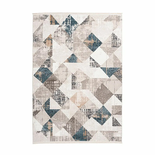 Paris Prix Tapis Géométrique à Franges Akropolis II Gris & Bleu 120 x 180 cm