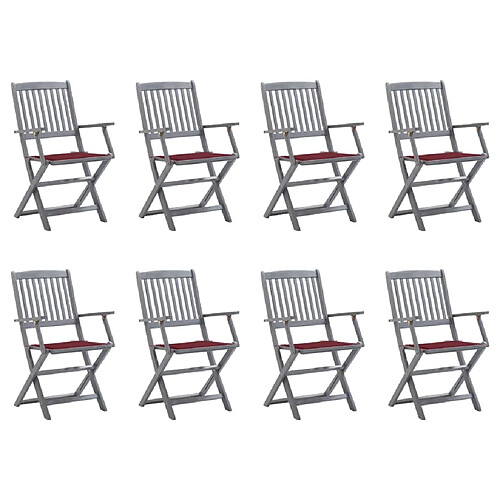 vidaXL Chaises pliables d'extérieur lot de 8 et coussins Bois d'acacia