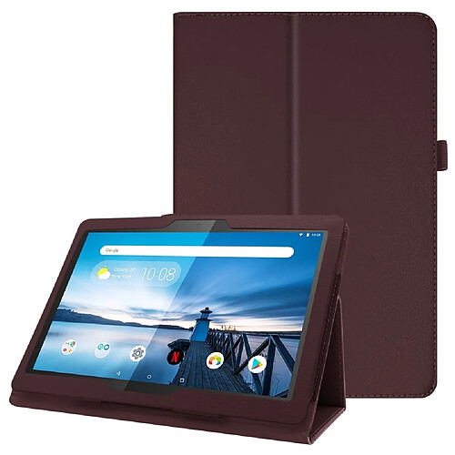 Etui en PU support de litchi café pour votre Lenovo Tab M10 TB-X605F