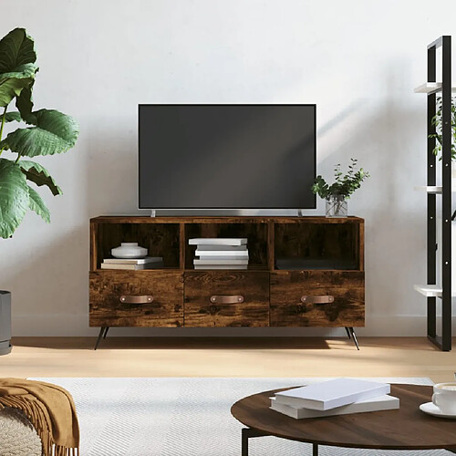 vidaXL Meuble TV chêne fumé 102x36x50 cm bois d'ingénierie