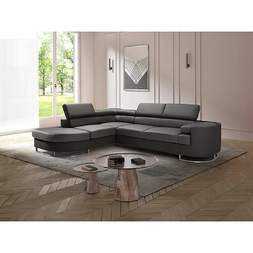 Vente-Unique Canapé d'angle gauche convertible en tissu et simili gris et anthracite MYSEN II