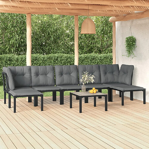 vidaXL Salon de jardin 8 pcs noir et gris résine tressée