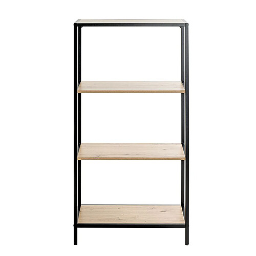 Pegane Meuble étagère, meuble de rangement en bois coloris chêne et métal noir - longueur 64 x profondeur 35 x hauteur 129 cm