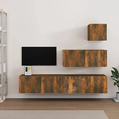 vidaXL Ensemble de meubles TV 4 pcs Chêne fumé Bois d'ingénierie