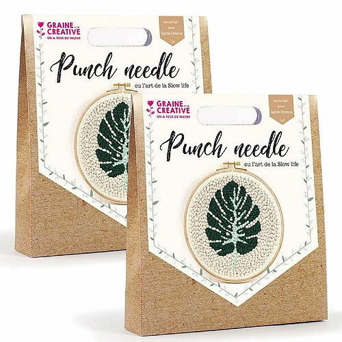 Graines Creatives 2 coffrets punch needle - Feuille tropicale Ø 20 cm