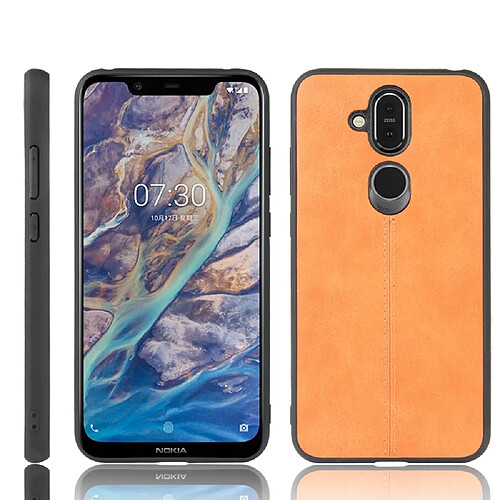 Wewoo Coque Pour Nokia 8.1 / X7 antichoc couture peau de vache motif PC + PU + TPU cas orange