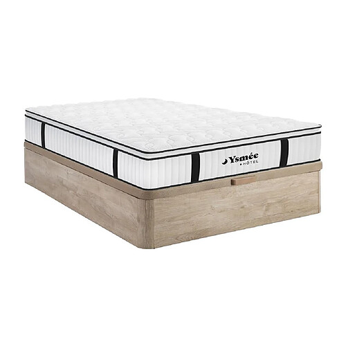 Vente-Unique Ensemble 140 x 190 cm sommier coffre naturel clair + matelas anti-feu ressorts ensachés et surmatelas intégré ép.28cm - DELICE de YSMÉE HÔTEL