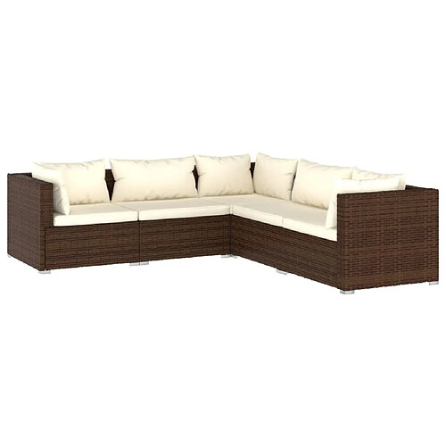 Maison Chic Salon de jardin 5 pcs + coussins - Mobilier/Meubles de jardin - Table et chaises d'extérieur Résine tressée Marron -MN92128