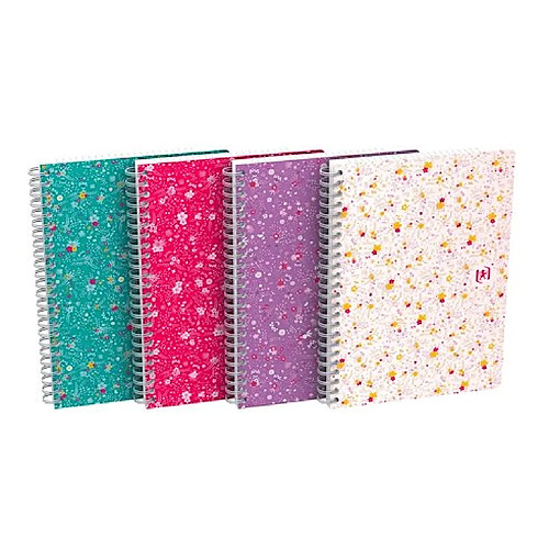 Cahier spirale Oxford Flowers A5 14,8 x 21 cm blanc ligné 120 pages - Lot de 5