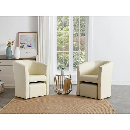 Vente-Unique Fauteuil cabriolet et pouf en simili beige JOVANA