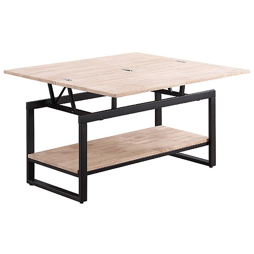 Pegane Table basse relevable et extensible en bois de chêne avec pieds en métal noir-Longueur 100 x Profondeur 45-90 x Hauteur 47-62 cm