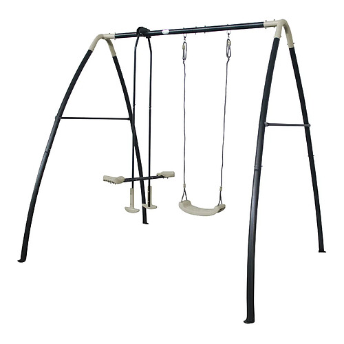 AXI Set de balançoire en métal en anthracite & crème 3 agrès | Balançoire 1 place & balançoire à bascule / face à face avec support | Balançoire portique de jardin / extérieur pour enfants