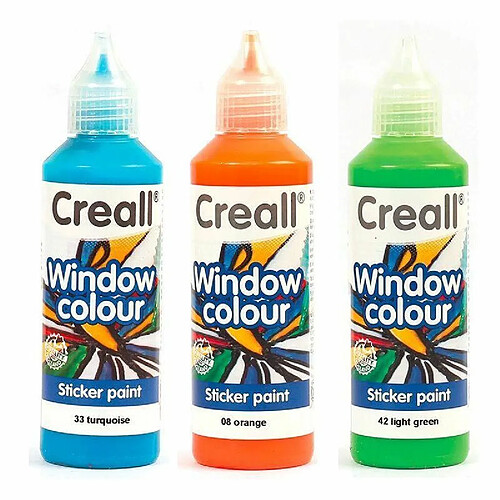 Graines Creatives 3 peintures repositionnables pour vitres 80 ml - bleu turquoise-orange-vert clair