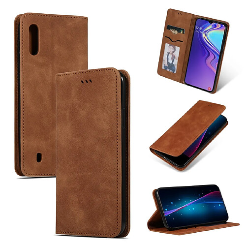 Wewoo Housse Coque Etui en cuir avec rabat horizontal magnétique Business Skin Feel pour Galaxy M10 Marron