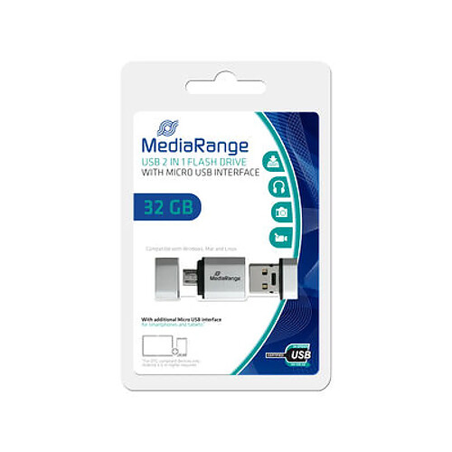 Clé usb 32go Mediarange USB et micro USB 2.0 argent