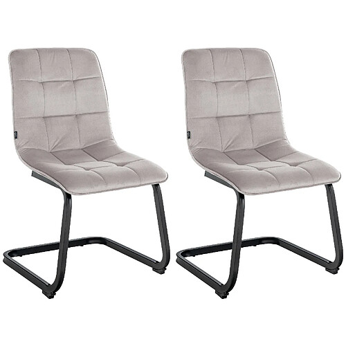 Decoshop26 Set de 2 chaises de salle à manger coutures décoratives carrées en velours gris et pieds luge en métal noir 10_0001577