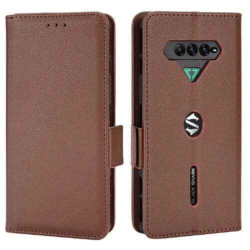 Etui en PU texture litchi, fermoir magnétique avec support, marron pour votre Xiaomi Black Shark 4/Black Shark 4 Pro