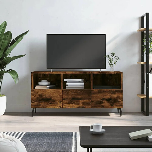 vidaXL Meuble TV chêne fumé 102x36x50 cm bois d'ingénierie