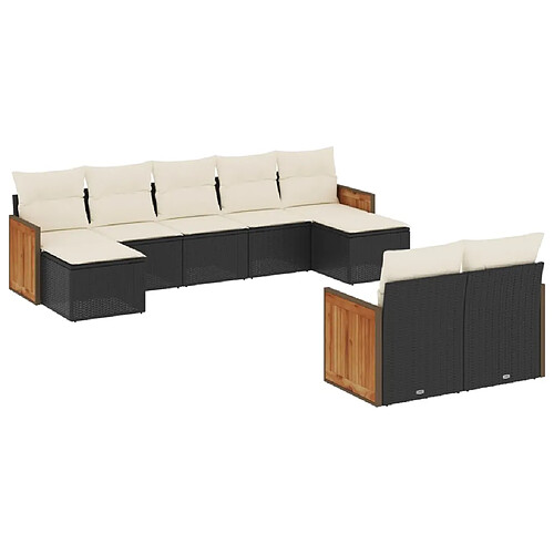 Maison Chic Salon de jardin 9 pcs avec coussins | Ensemble de Table et chaises | Mobilier d'Extérieur noir résine tressée -GKD47521