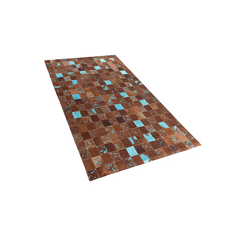 Beliani Tapis marron et bleu en peau de vache 80 x 150 cm ALIAGA