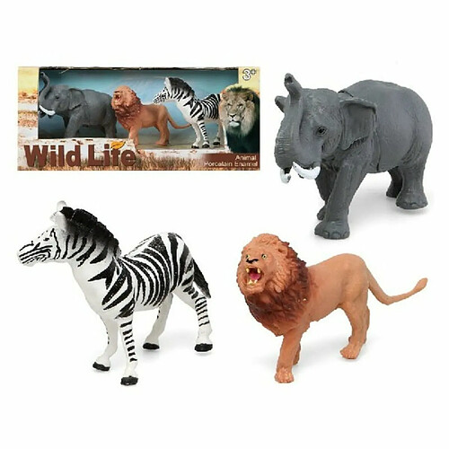 BigBuy Fun Set Animaux Sauvages Zèbre Eléphant Lion 28 x 12 cm (3 Unités) (3 pcs)