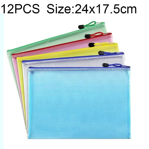 Wewoo Sac de papeterie en plastique à fermeture à glissière en plastique de 12 PCS, livraison de couleurs aléatoires (A5, taille: 24x17.5cm)