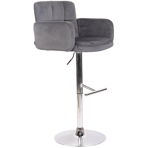 Decoshop26 Tabouret de bar pivotant en velours gris foncé et métal chromé avec accoudoirs repose-pieds et dossier TDB10649