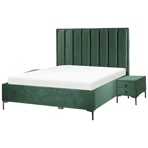 Beliani Ensemble de chambre en velours vert foncé avec lit double 160 x 200 cm SEZANNE