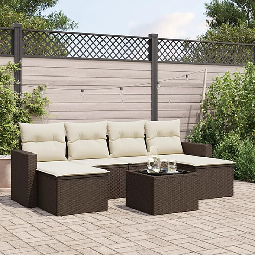 vidaXL Salon de jardin avec coussins 7 pcs marron résine tressée