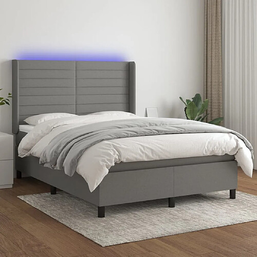 Sommier à lattes et matelas LED,Cadre à lattes de lit pour Adulte Gris foncé 140x200 cm Tissu -MN64629