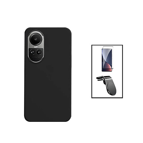 PHONECARE Kit Film Verre Trempé Curved + Coque Silicone Liquide + Support Magnétique L Safe Driving Voiture pour Oppo Reno10 Pro - Noir