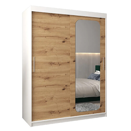 Abiks Meble Armoire PROMO T2 À Portes Coulissantes 200/150/62 2 Portes (Blanc/Artisan)