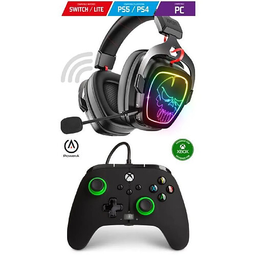 Power A Casque Gamer Sans fil Bluetooth RGB XPERT H1500 7.1 compatible PC SWITCH-PS5 - PS4 + Manette XBOX ONE-S-X-PC Noire