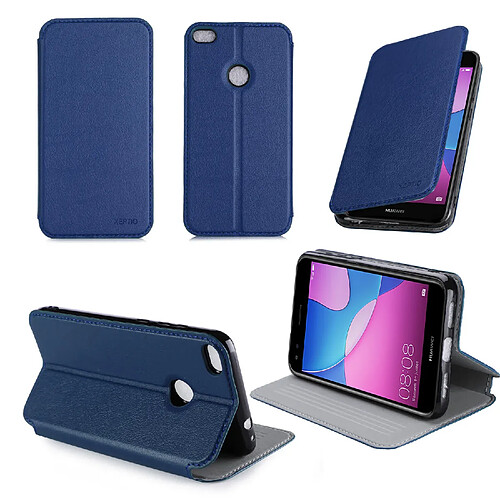 Etui luxe Huawei Y6 PRO 2017 4G Ultra Slim bleu Style Cuir avec stand - Housse coque de protection pour Huawei Y6 PRO 2017 Dual Sim bleue - Accessoires pochette XEPTIO : Exceptional case !