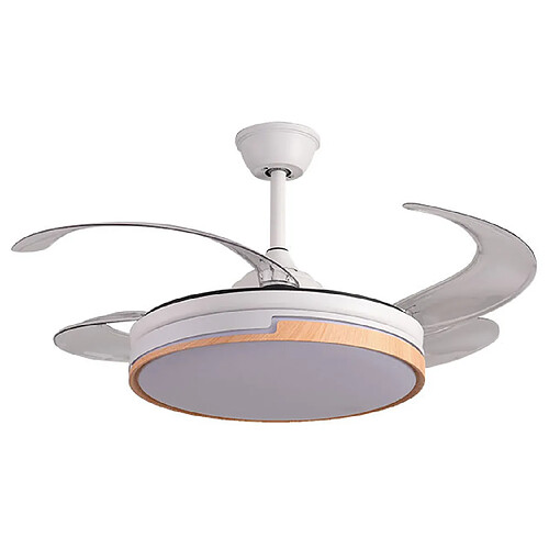 Ventilateur de plafond ROBIN blanc/hêtre, 4 pales escamotables, 72W LED 3000|3500|6500K, H35xP.107/50cm