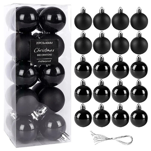 Un ensemble de boules pour le sapin de Noël / boules incassables noires 20 pièces 4 cm