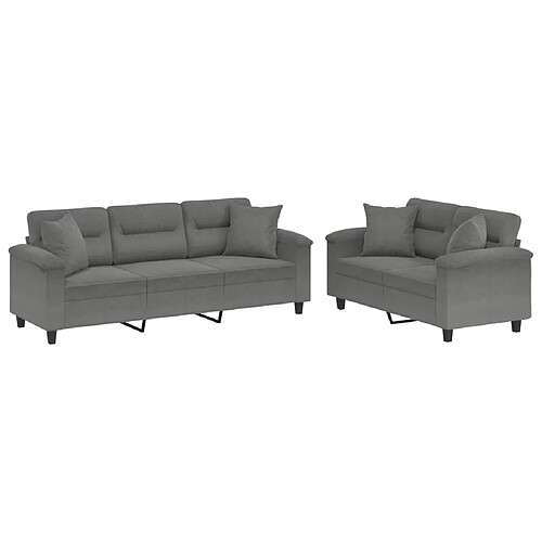 Maison Chic Ensemble de canapés 2 pcs coussins, Canapé droit Sofa pour Salon Gris foncé Tissu microfibre -GKD825328