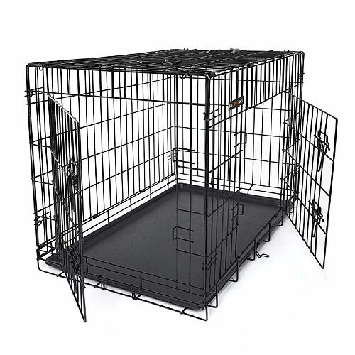 Feandrea Cage pour Chiens, 2 Portes, Pliable, Transportable, avec Poignées et Plateau, Format XXL 122 x 76 x 81 cm Noir PPD48H