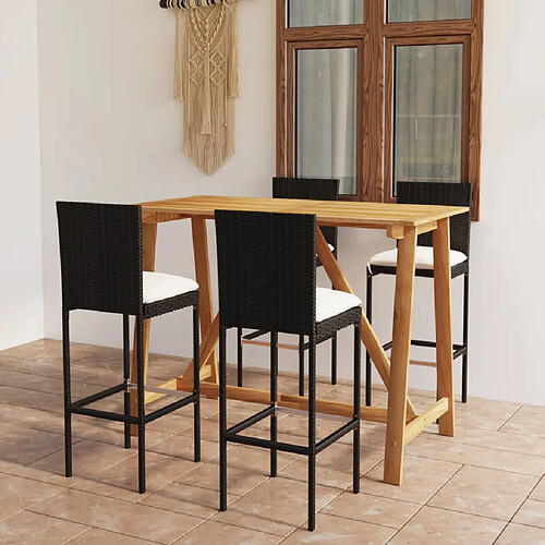 vidaXL Ensemble de bar de jardin avec coussins 5 pcs Noir