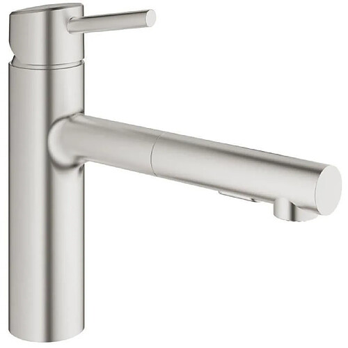 GROHE Mitigeur évier Concetto 30273DC1 -Bec moulé pivotant médium-Rotation 100°-Douchette extractible-Limiteur de débit - Supersteel