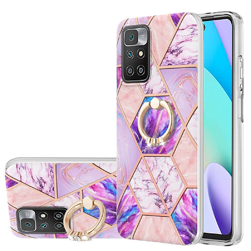 Coque en TPU anti-rayures, bord électrolytique 2,0 mm, motif marbre IMD avec béquille violet clair pour votre Xiaomi Redmi 10/10 Prime