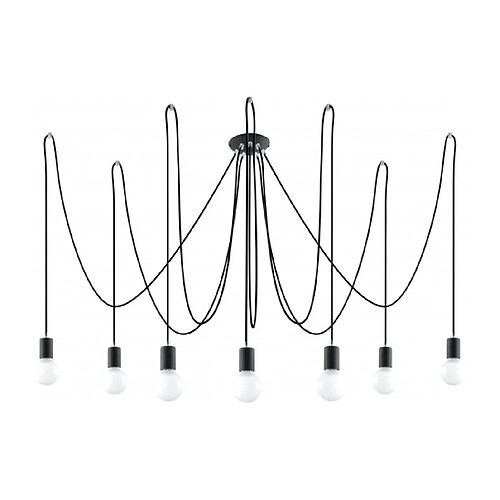 Luminaire Center Suspension EDISON acier/corde en textile noir 7 ampoules