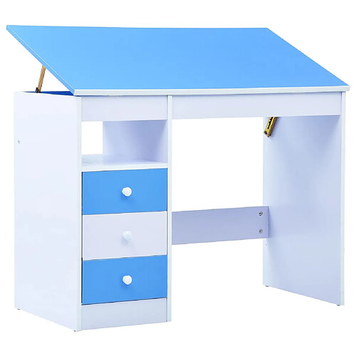 Helloshop26 Bureau table poste de travail meuble d'ordinateur informatique étude pour enfants Inclinable Bleu et bleu 02_0023932