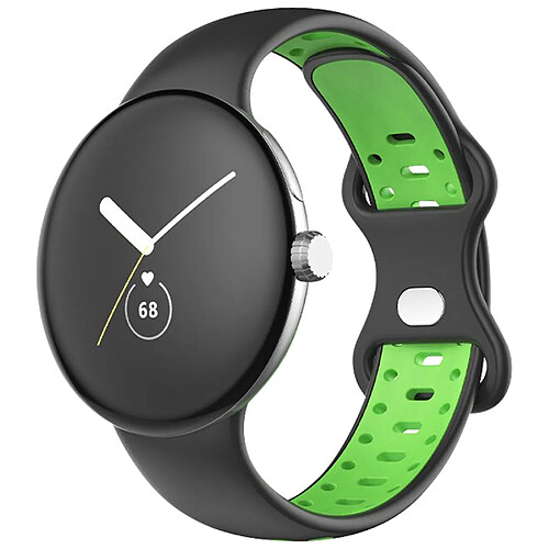 Avizar Bracelet pour Google Pixel Watch Silicone Bicolore Souple Noir / Vert Fluo